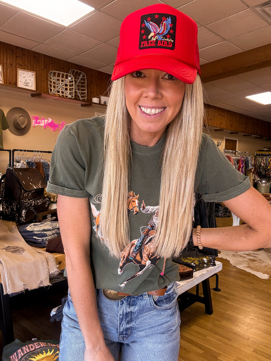 Free Bird Trucker Hat (Red) - The Vintage Emmie