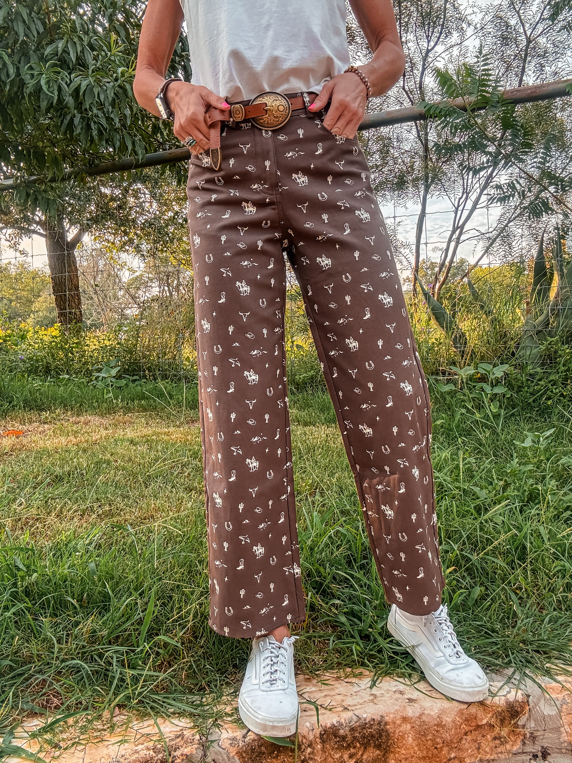 The Lockhart Cowboy Wide Leg Pants (Brown) - The Vintage Emmie