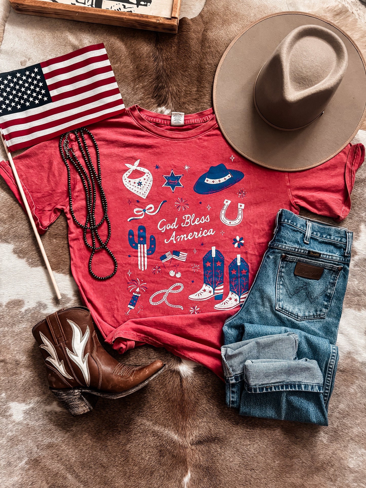 God Bless America America Mineral Wash Tee (Red)
