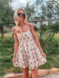 The Devine Floral Mini Dress (Brown Multi)