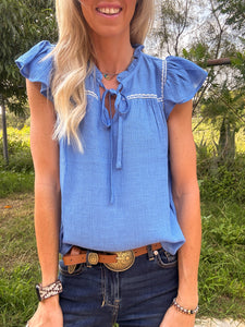 The Denison Embroidered Top (Blue)