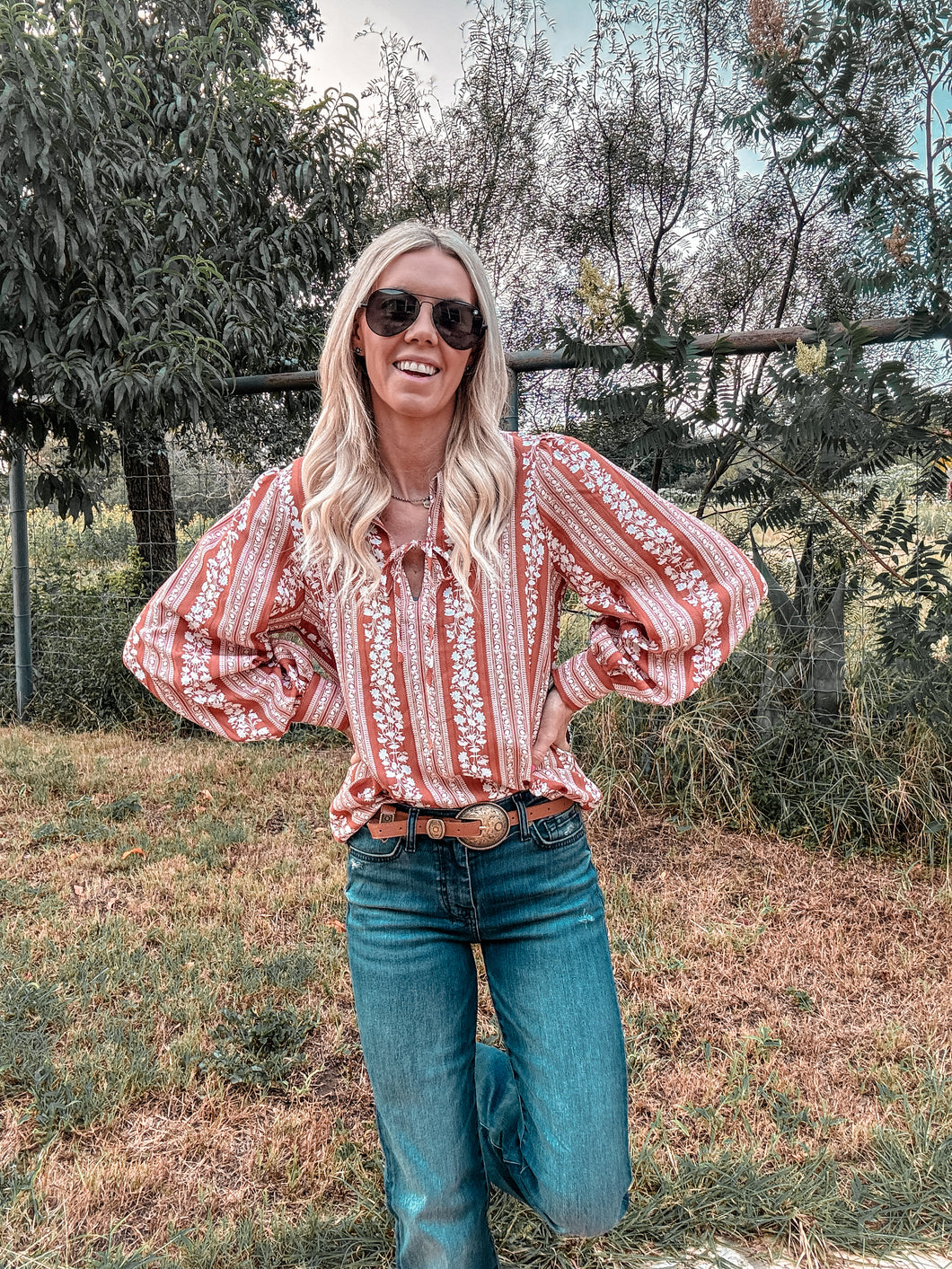 The Verbena Floral Top (Rust) - The Vintage Emmie
