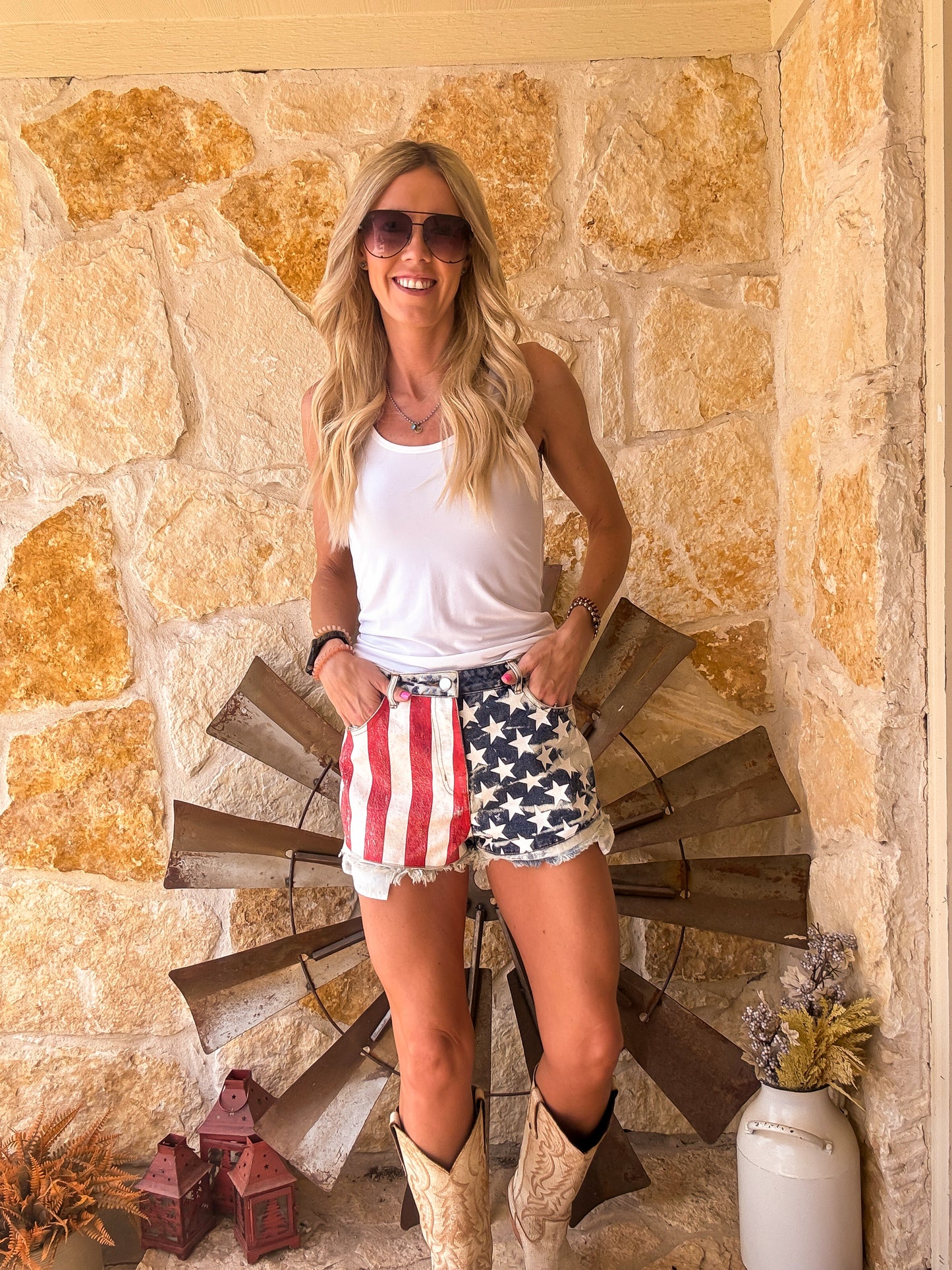 American flag Bleached Denim Shorts - The Vintage Emmie