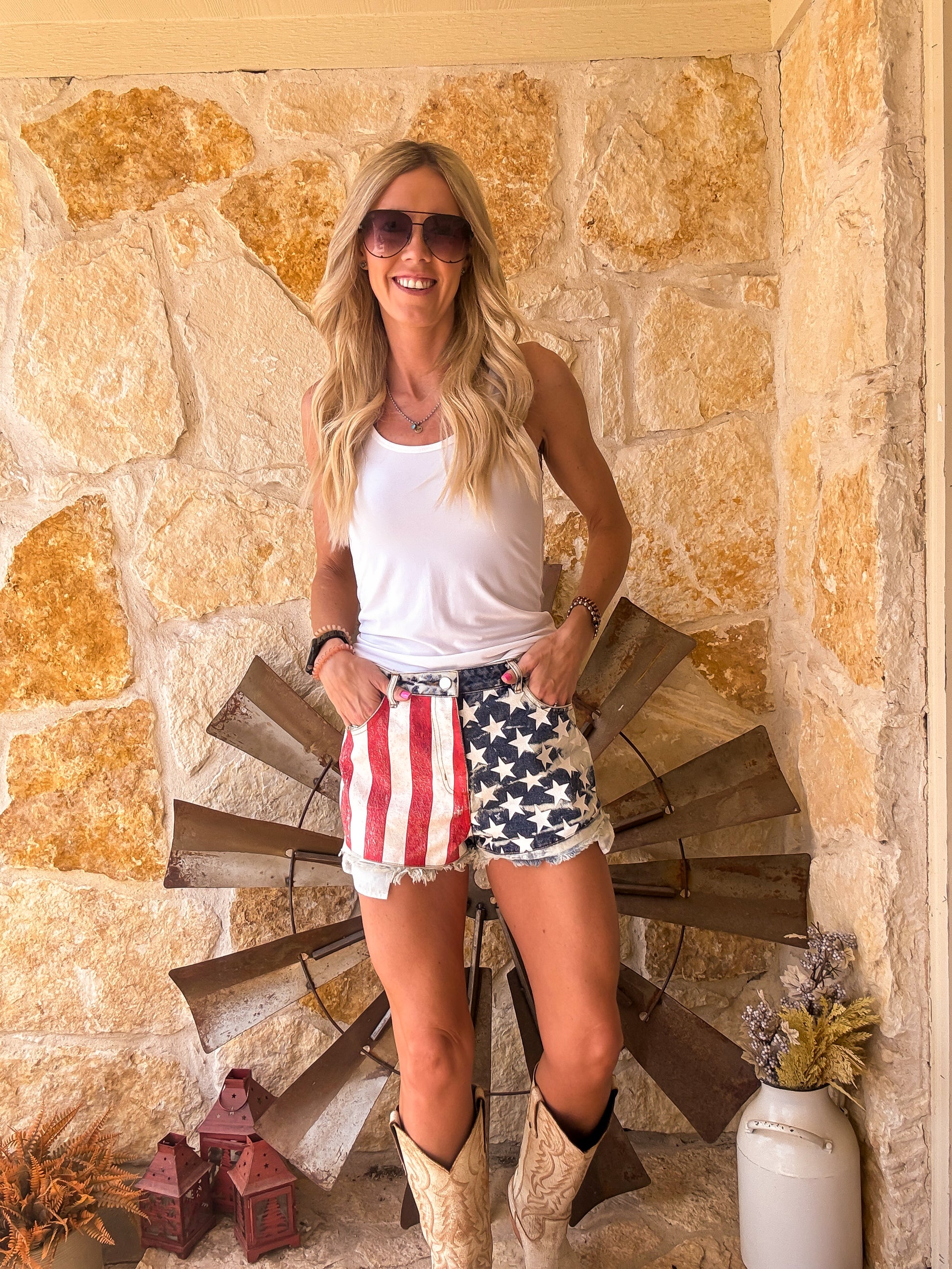 American flag Bleached Denim Shorts - The Vintage Emmie