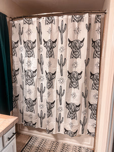 Cactus & Highland Cow Shower Curtain