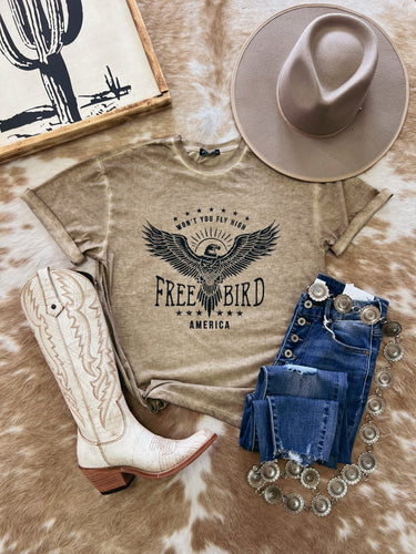 Free Bird Fly High Mineral Wash Tee (Taupe)