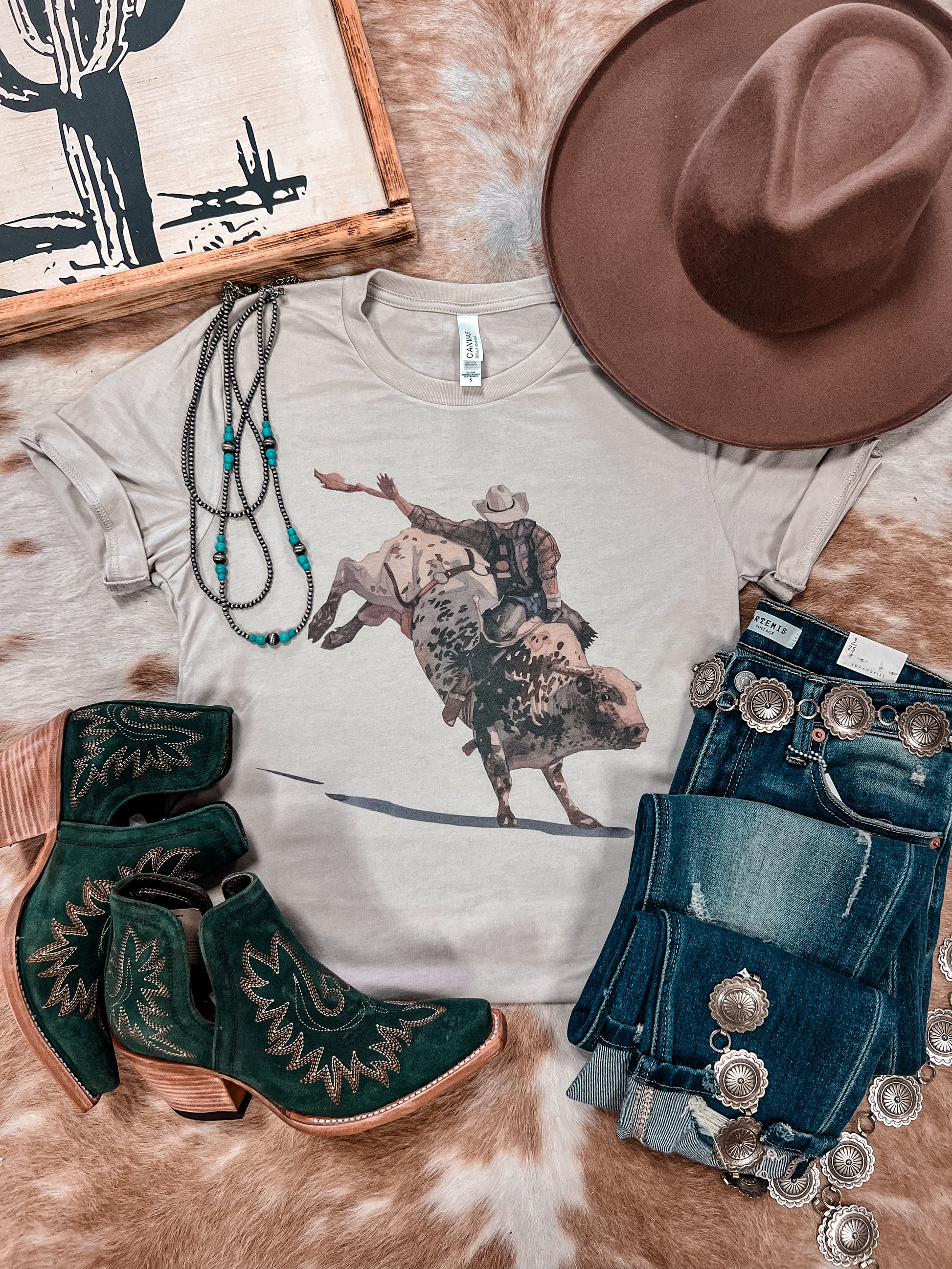 The Bull Rider Tee (Sand) - The Vintage Emmie