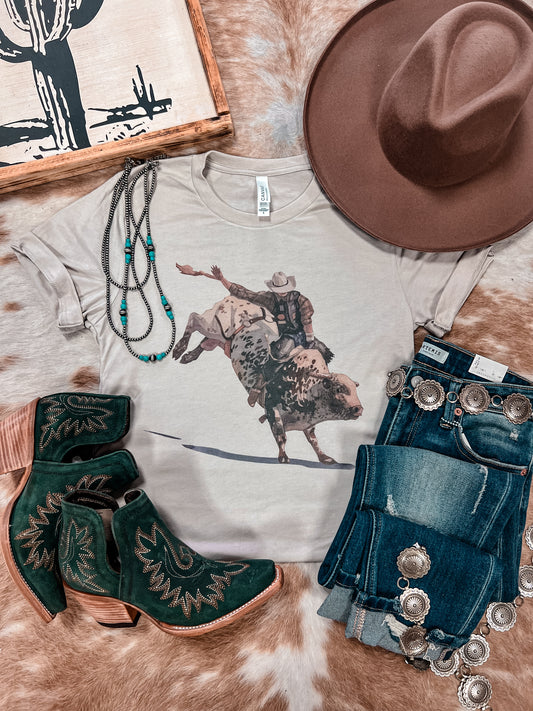 The Bull Rider Tee (Sand) - The Vintage Emmie