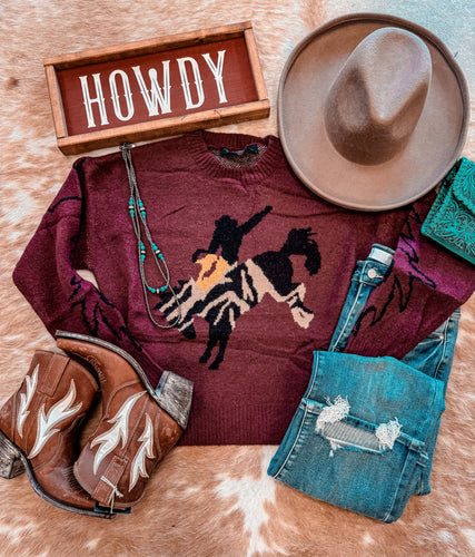 The Socorro Rodeo Sweater (Wine) - The Vintage Emmie