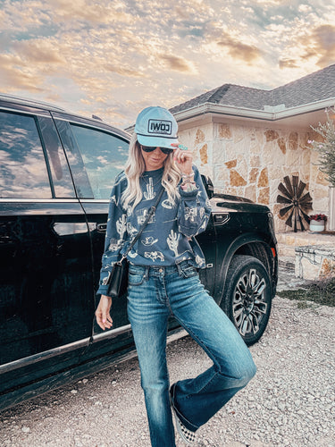 The Whittset Western Long Sleeve Top (Blue) - The Vintage Emmie