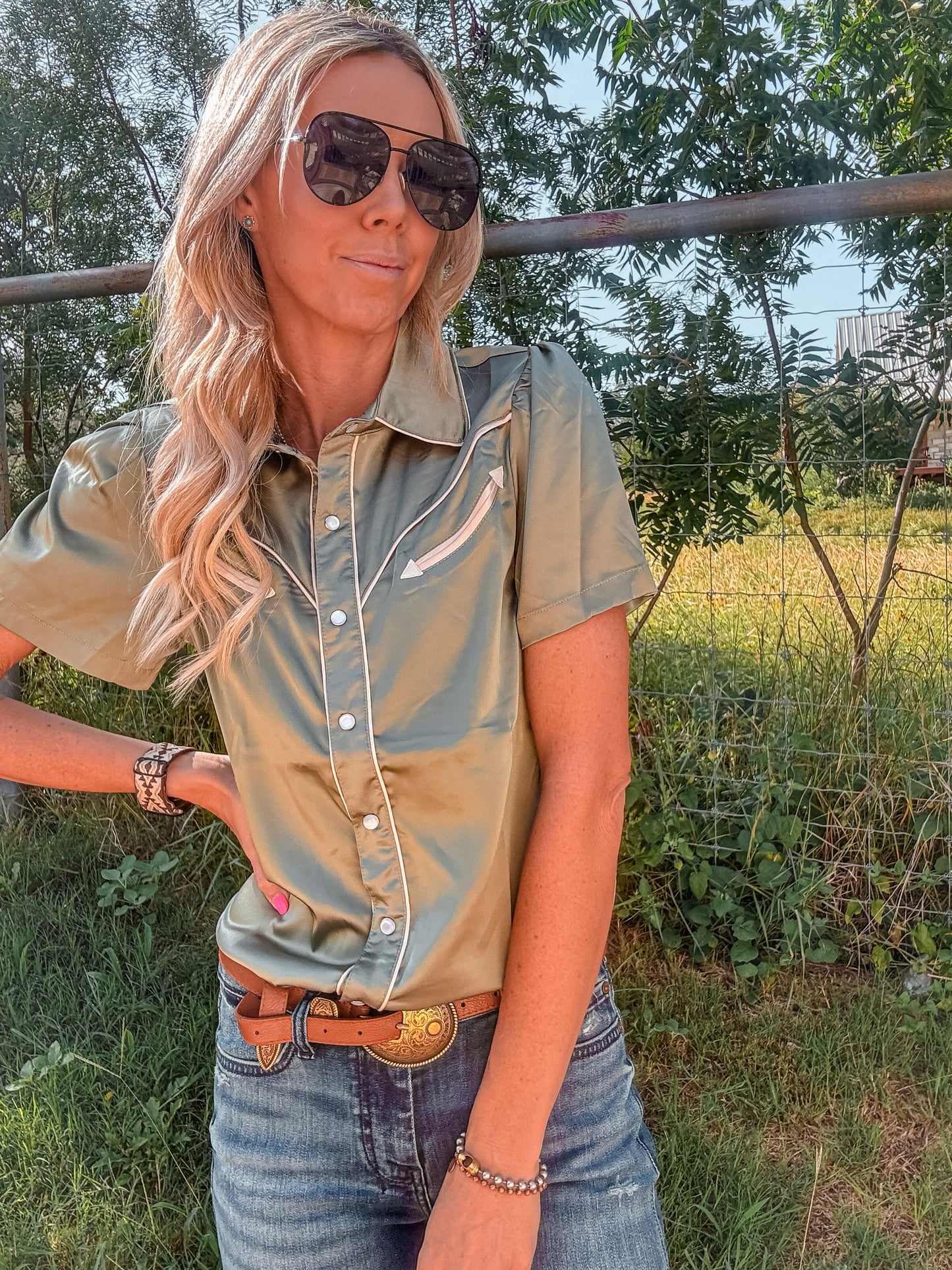 The Jamestown Silk Button Down (Sage) - The Vintage Emmie