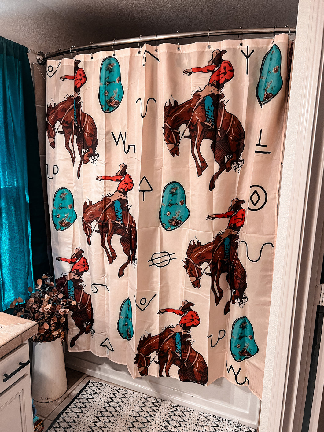 Turquoise Cowboy Shower Curtain