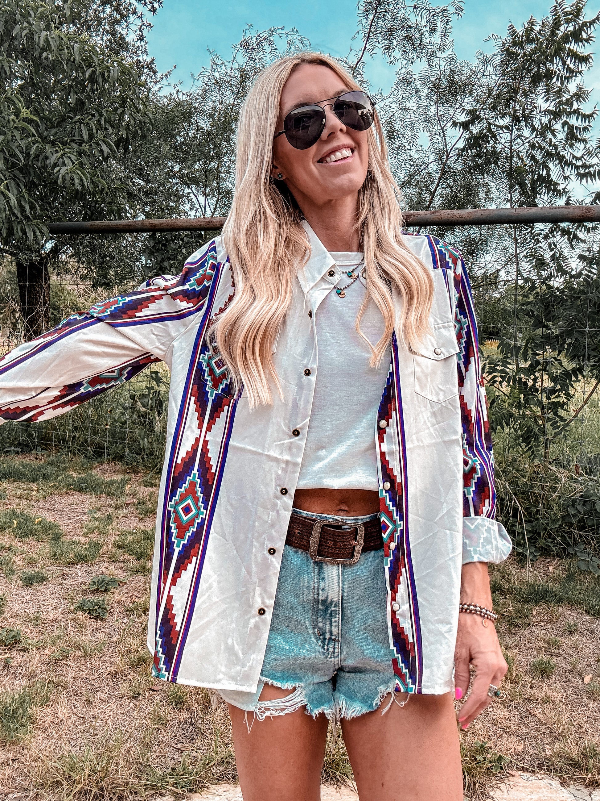 The Panhandle Western Button Down (White Mix) - The Vintage Emmie