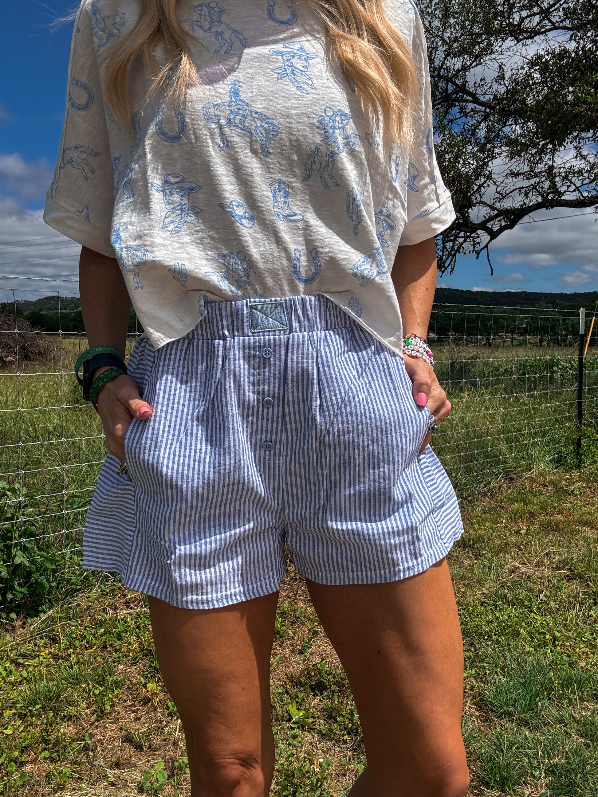 The Sarco Stripe Boxer Shorts (Blue & White Stripe) - The Vintage Emmie