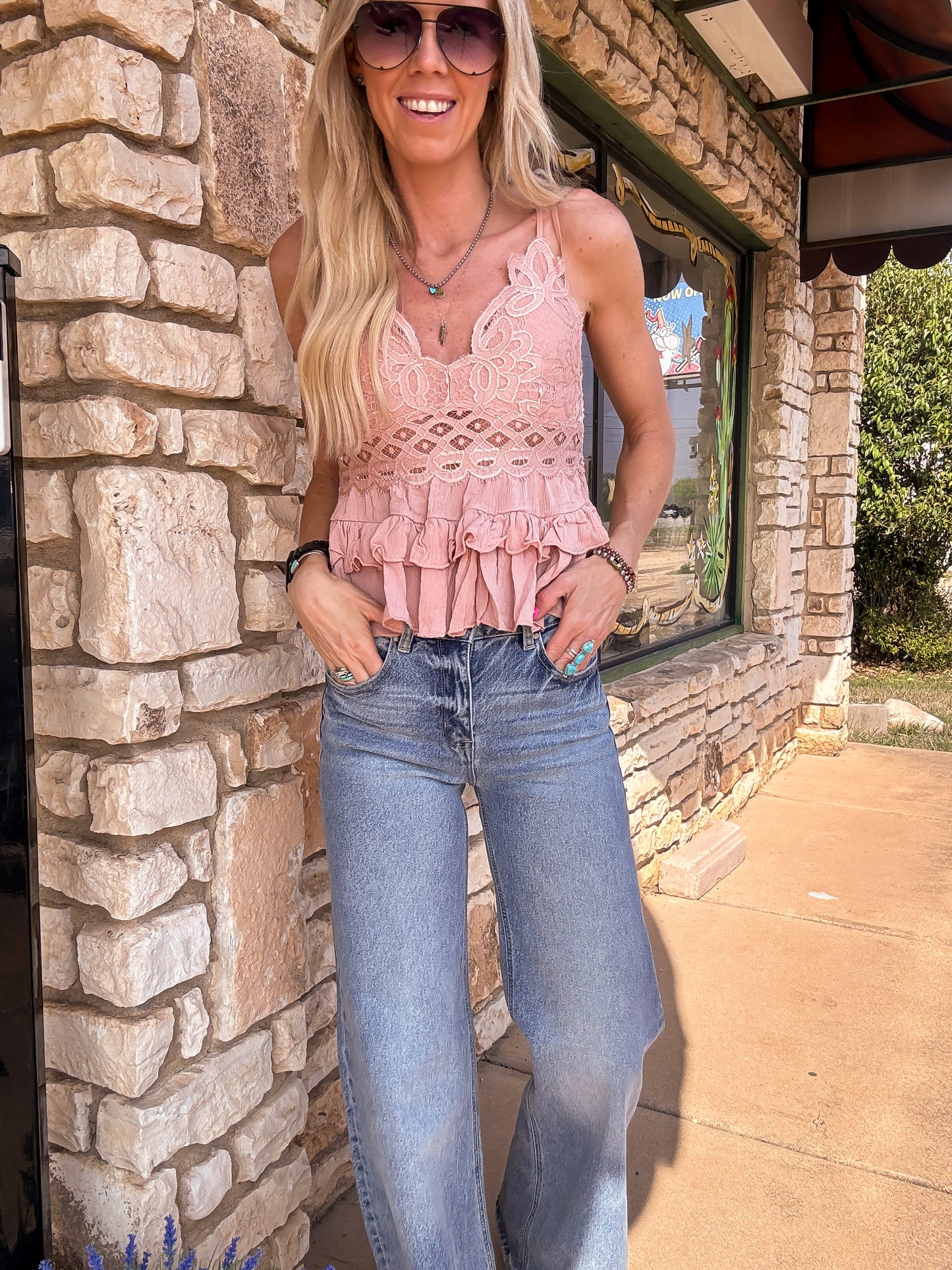 The Lesley Spaghetti Strap Top (Rose) - The Vintage Emmie