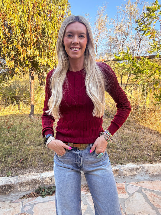 The Cora Cable Knit Sweater (Red) - The Vintage Emmie
