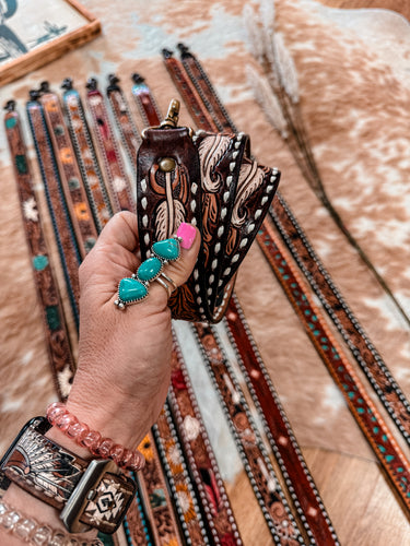 Tooled Leather Purse Strap (Brown Floral )