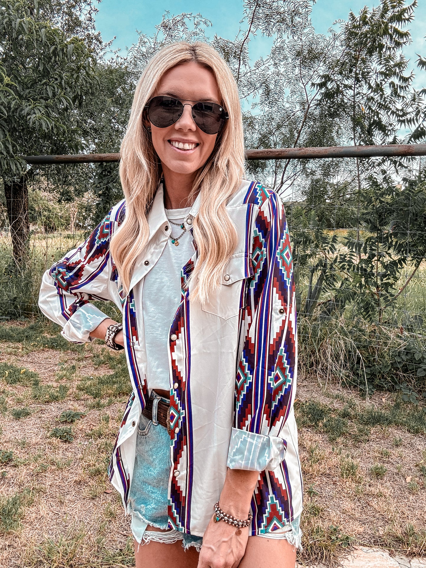 The Panhandle Western Button Down (White Mix) - The Vintage Emmie