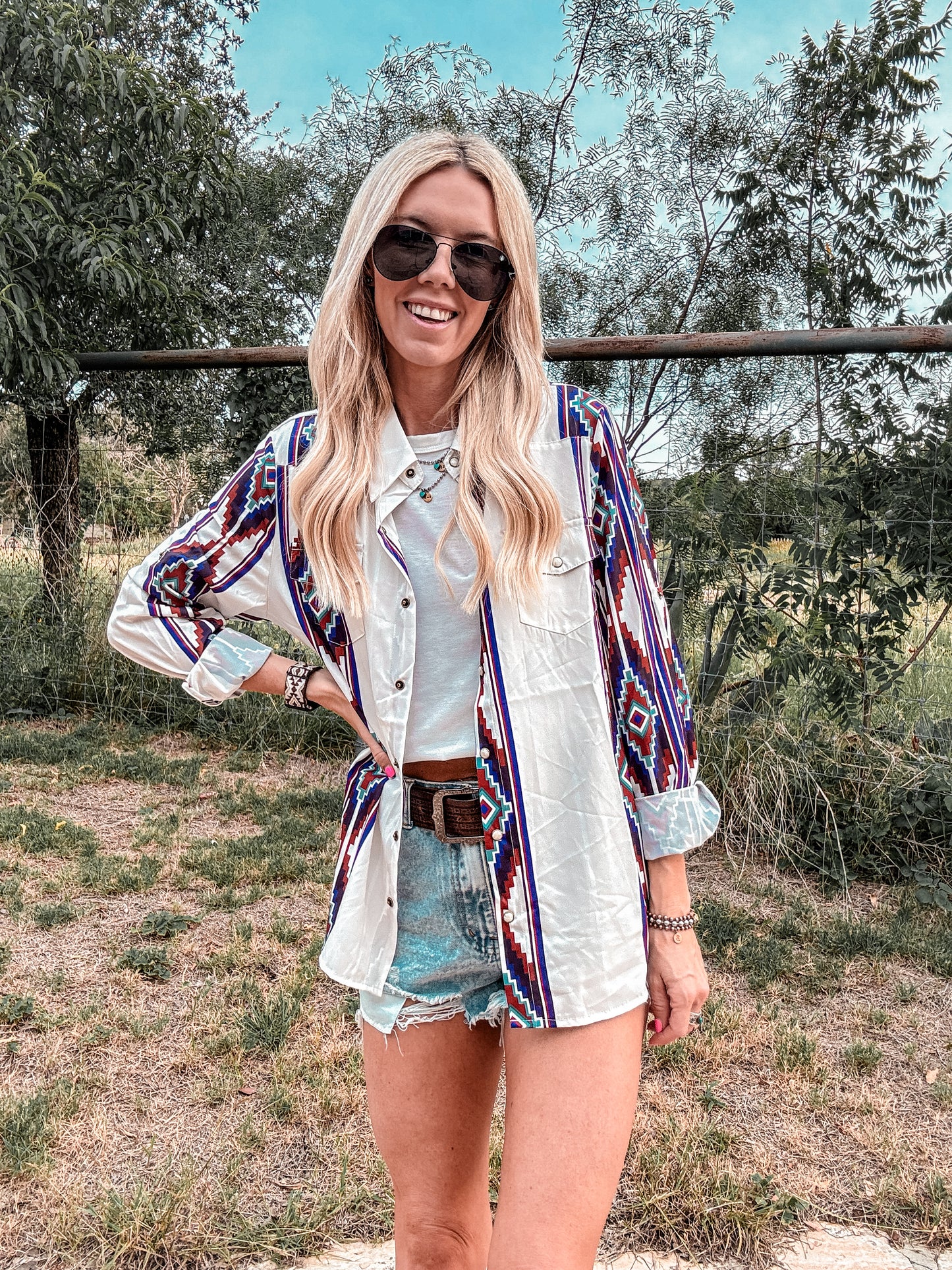 The Panhandle Western Button Down (White Mix) - The Vintage Emmie