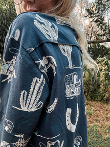 The Whittset Western Long Sleeve Top (Blue) - The Vintage Emmie