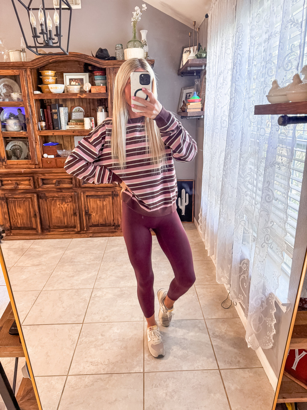 the Oriana Multi Color Long Sleeve Top (Brown & Pink)