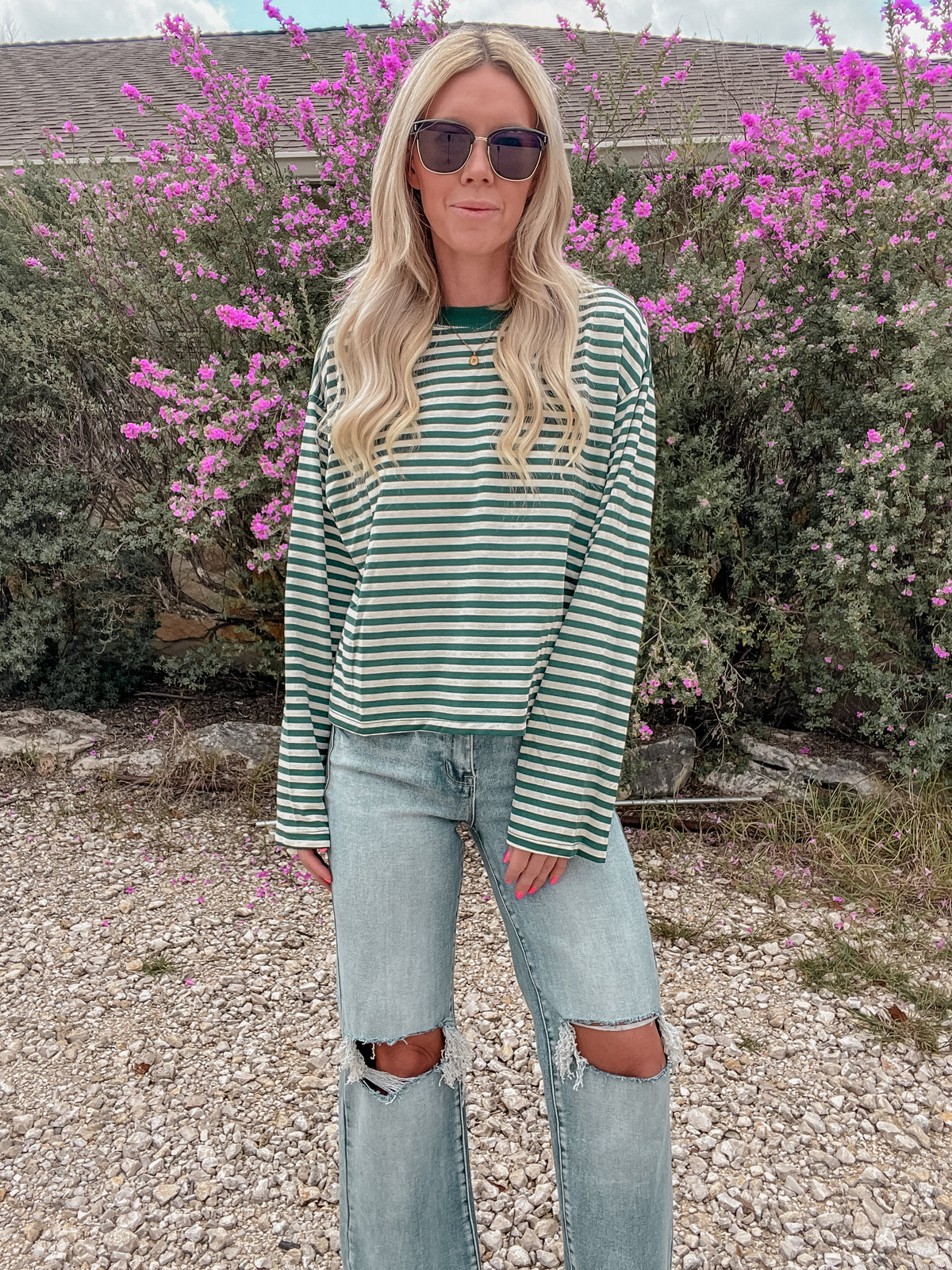 The Frisco Long Sleeve Stripe Top (Green)
