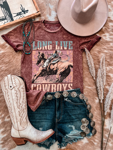 Long Live Cowboys Mineral Wash Tee (Wine)