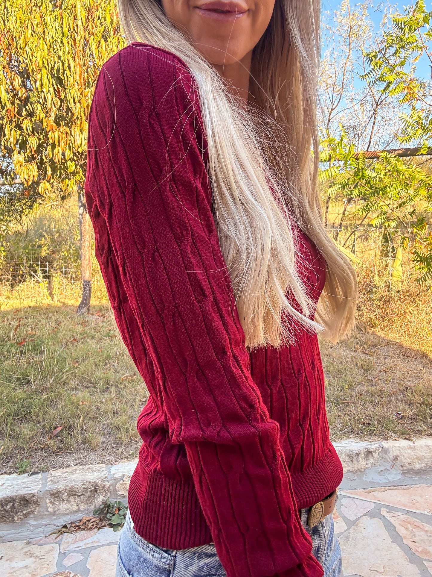 The Cora Cable Knit Sweater (Red) - The Vintage Emmie
