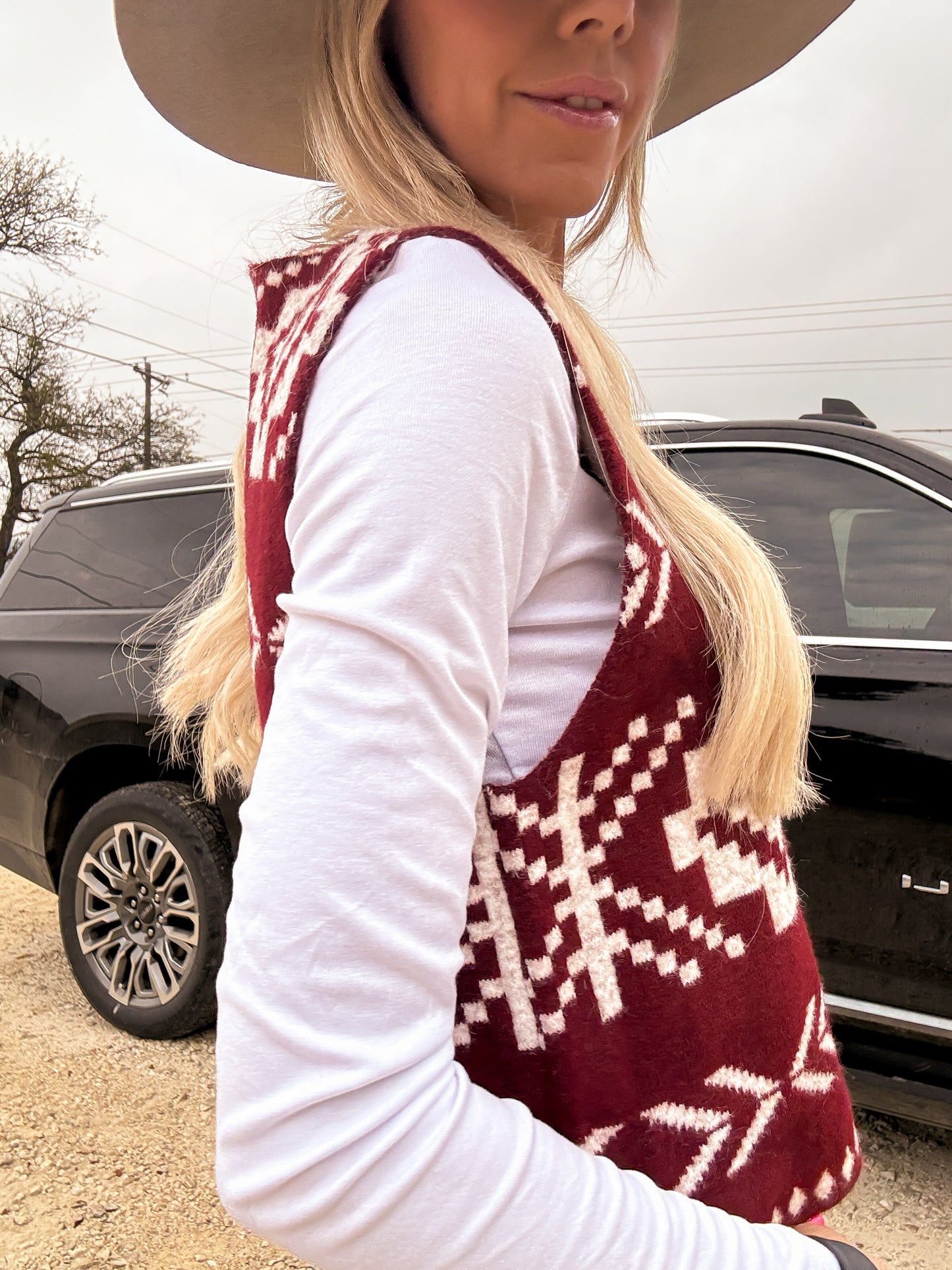 The Emory Sweater Vest (Red Aztec) - The Vintage Emmie