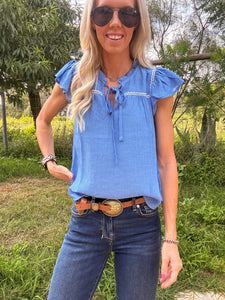 The Denison Embroidered Top (Blue)