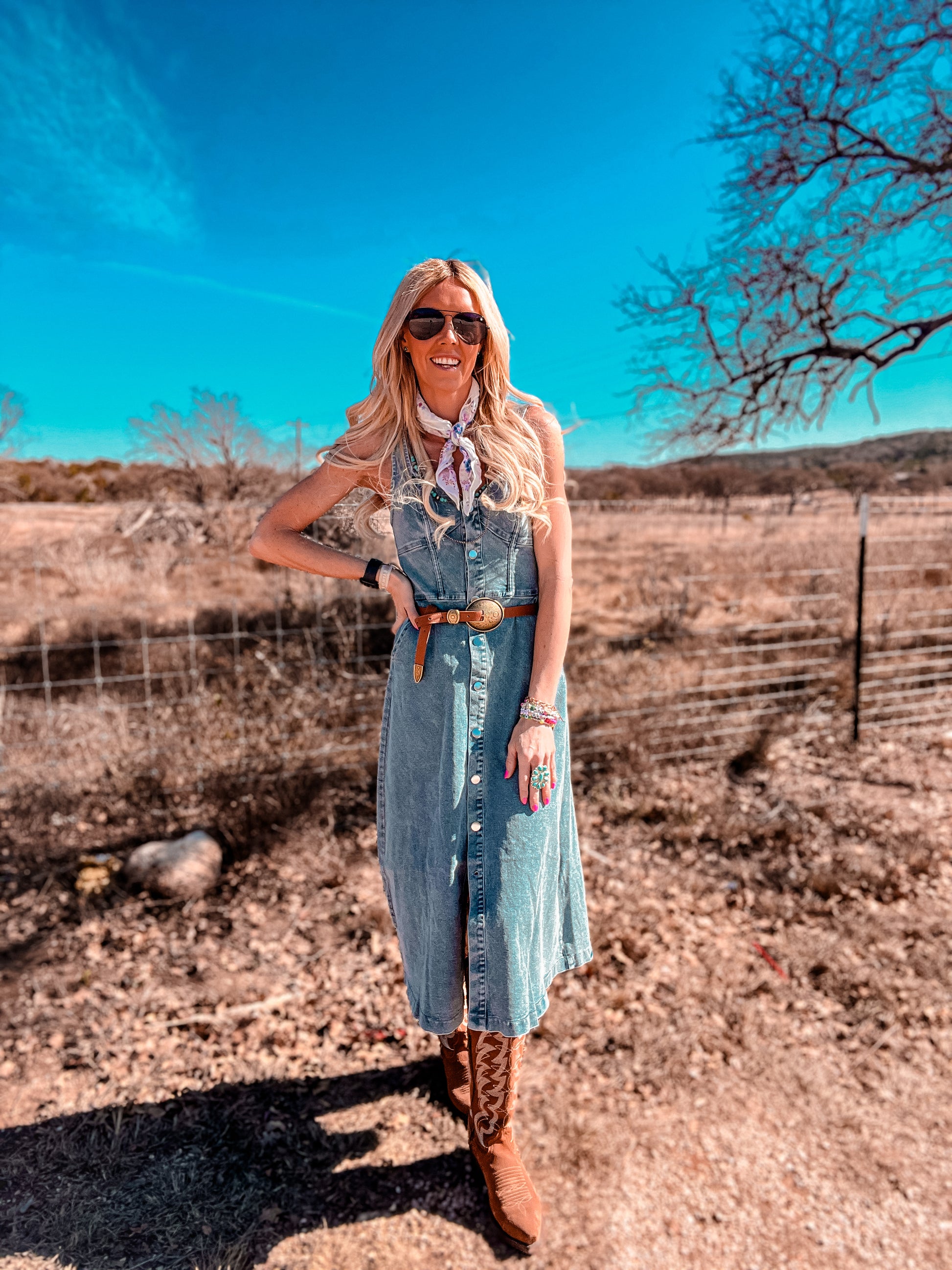 The Geneva Button Down Denim Midi Dress (Light Denim) - The Vintage Emmie