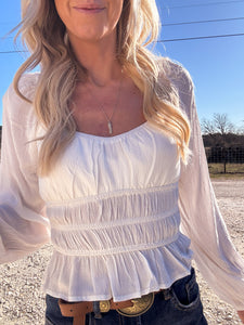 The Conway Smocked Top (White)