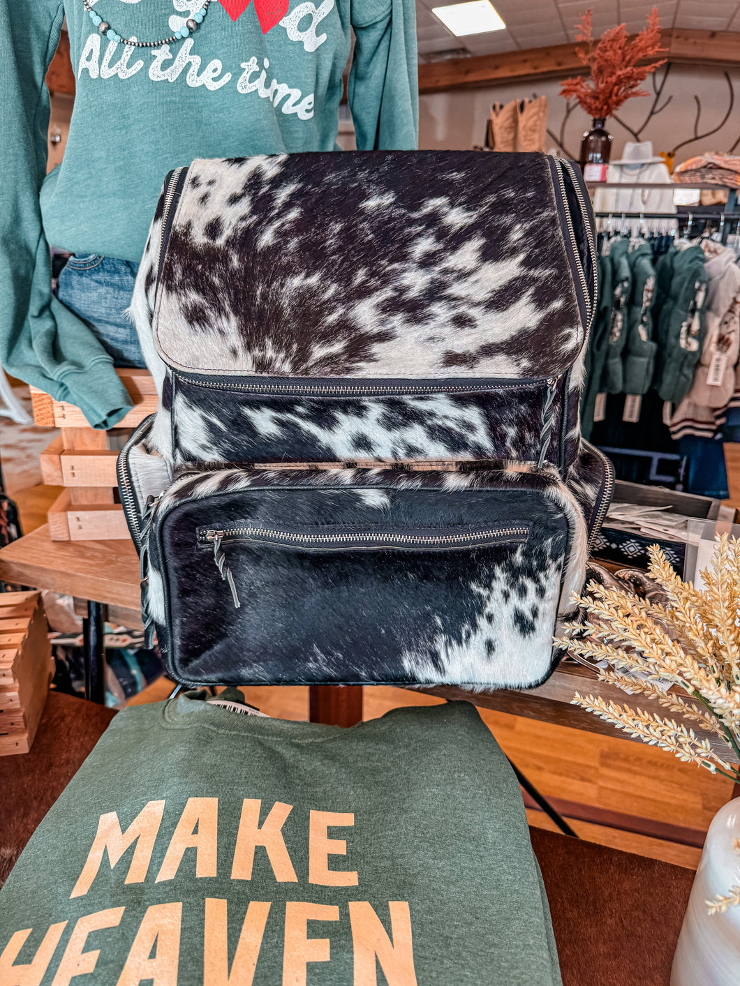 The Blue Ridge Cowhide Backpack (White & Black) - The Vintage Emmie