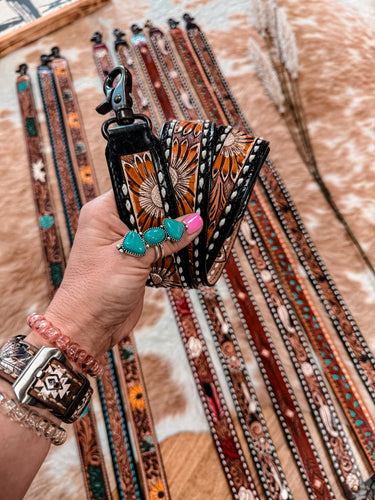 Tooled Leather Purse Strap (Black Sunflower)