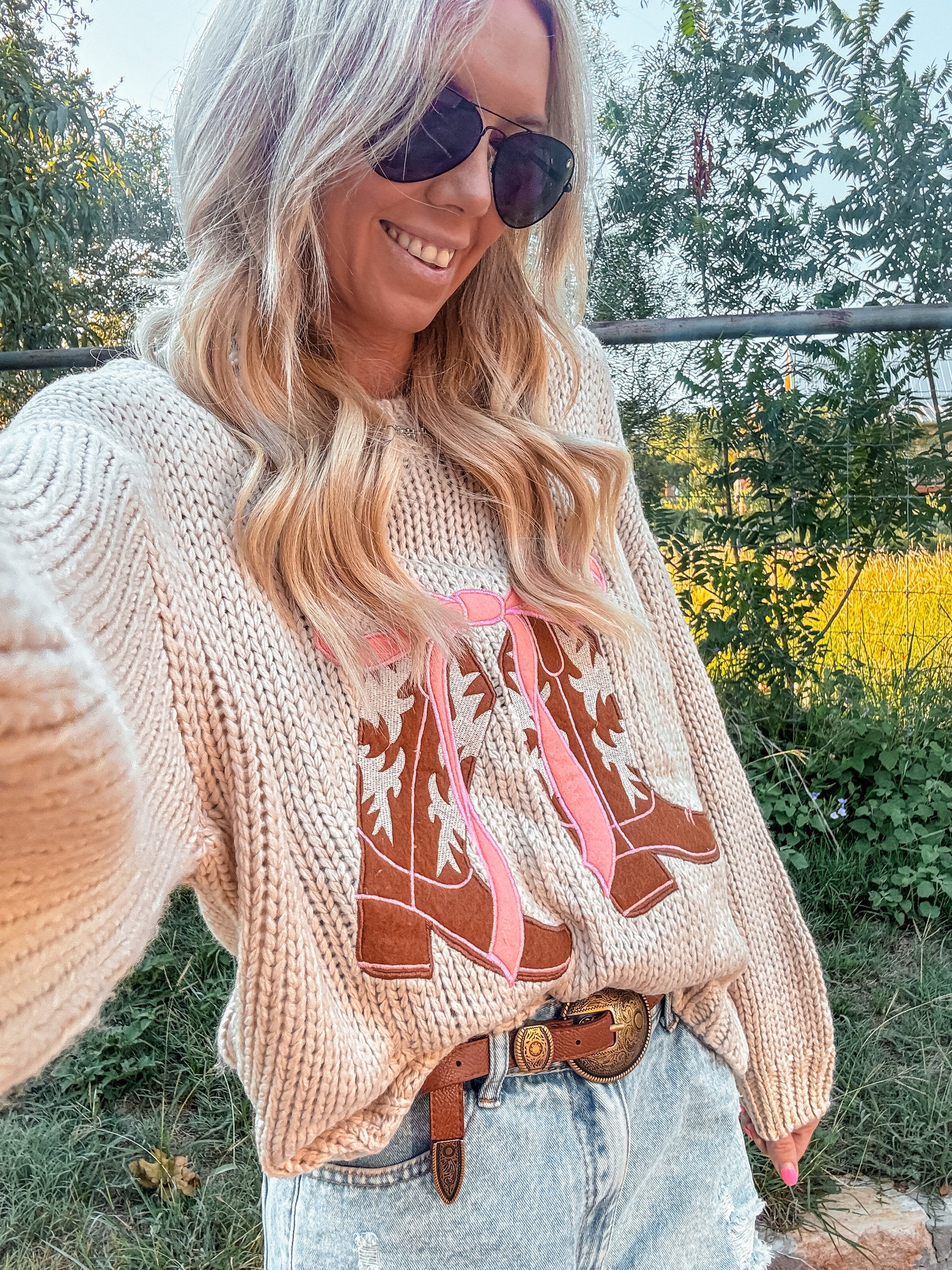 The Cameron Cowboy Boot Sweater (Tan) - The Vintage Emmie