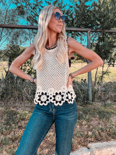 The Eliza Crochet Floral Top (Cream) - The Vintage Emmie