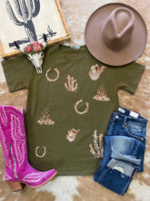 The Saxet Western Rhinestone Top (Olive)