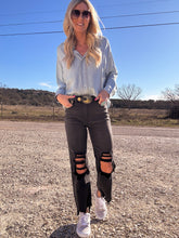 The Texline High Waisted Cropped Jeans (Acid Wash Black)