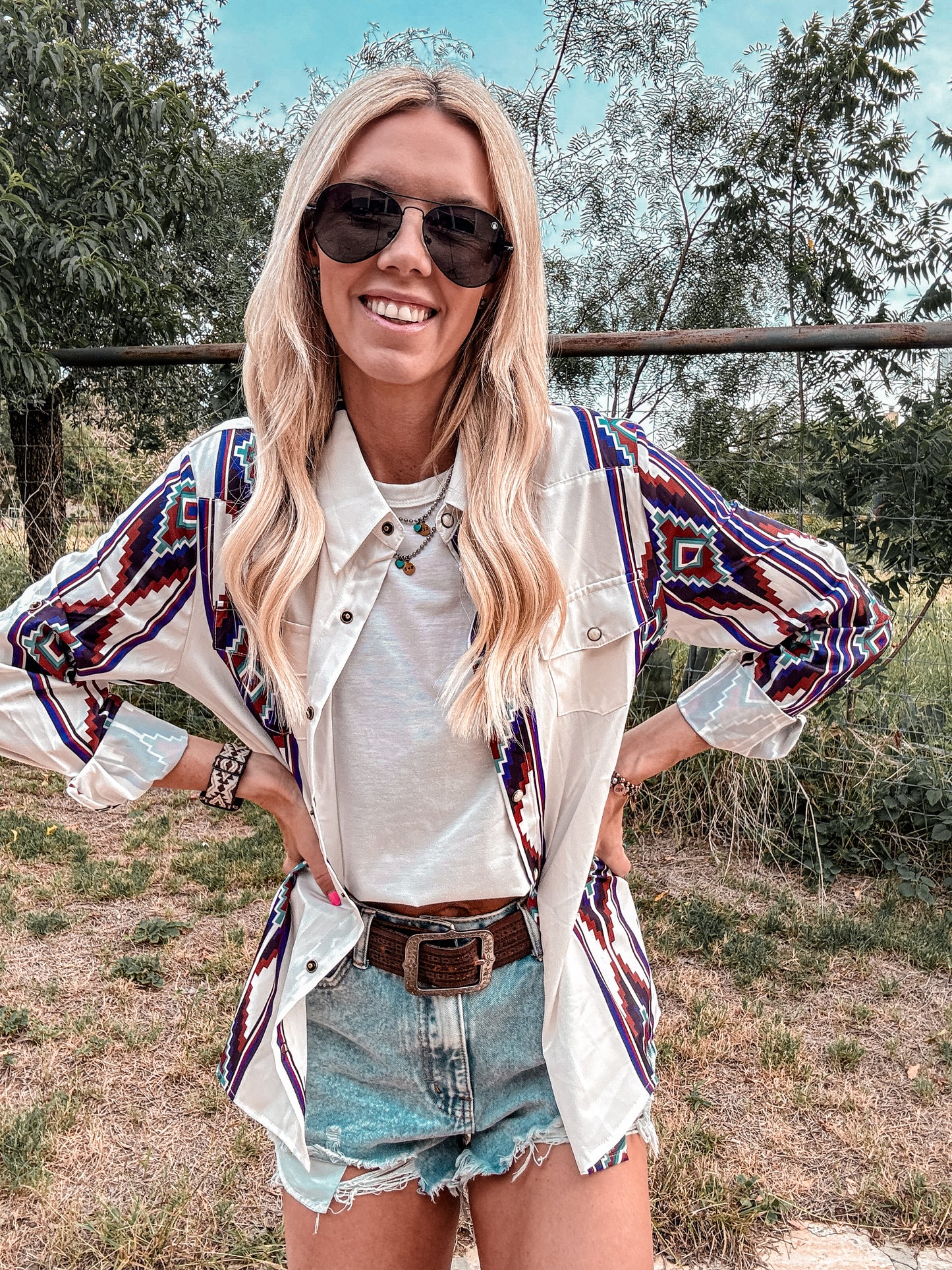 The Panhandle Western Button Down (White Mix) - The Vintage Emmie