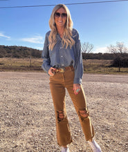 The Texline High Waisted Cropped Jeans (Acid Wash Camel)