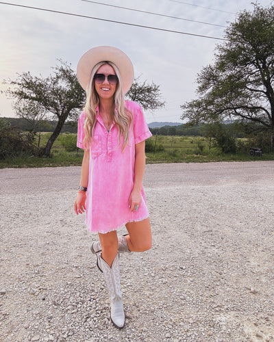 The Sabinal Oversized Shirt Dress (Washed Pink)