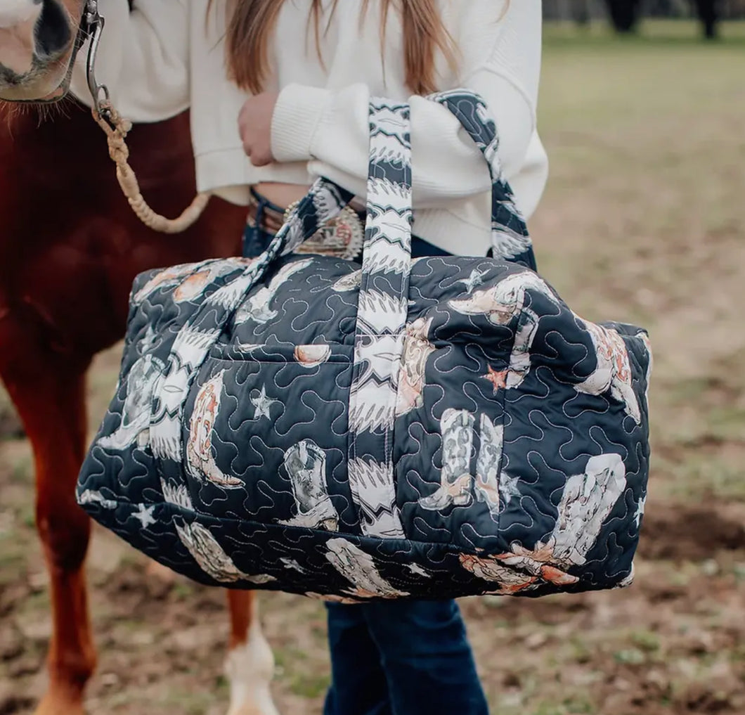 The Thunderbird Boots Black Quilted Weekender Duffle Bag