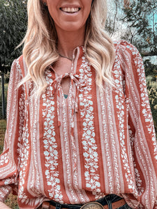 The Verbena Floral Top (Rust) - The Vintage Emmie
