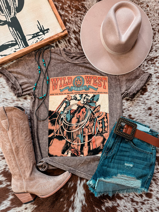 Trail Of Dreams Cowboy Mineral Wash Tee (Mocha) - The Vintage Emmie