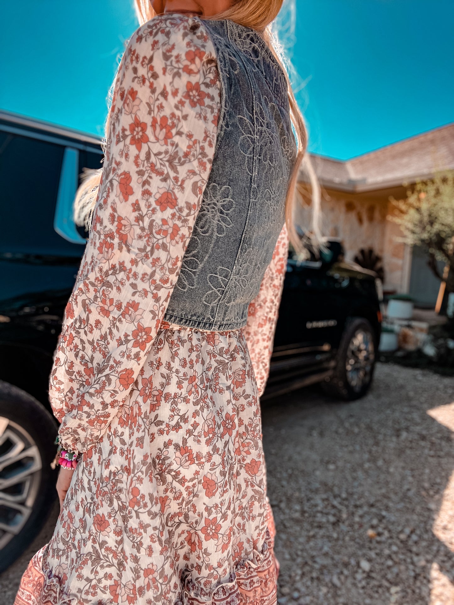 The Voca Floral Denim Vest - The Vintage Emmie