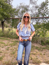 The Plainview Poplin Embroidered Top (Blue) - The Vintage Emmie