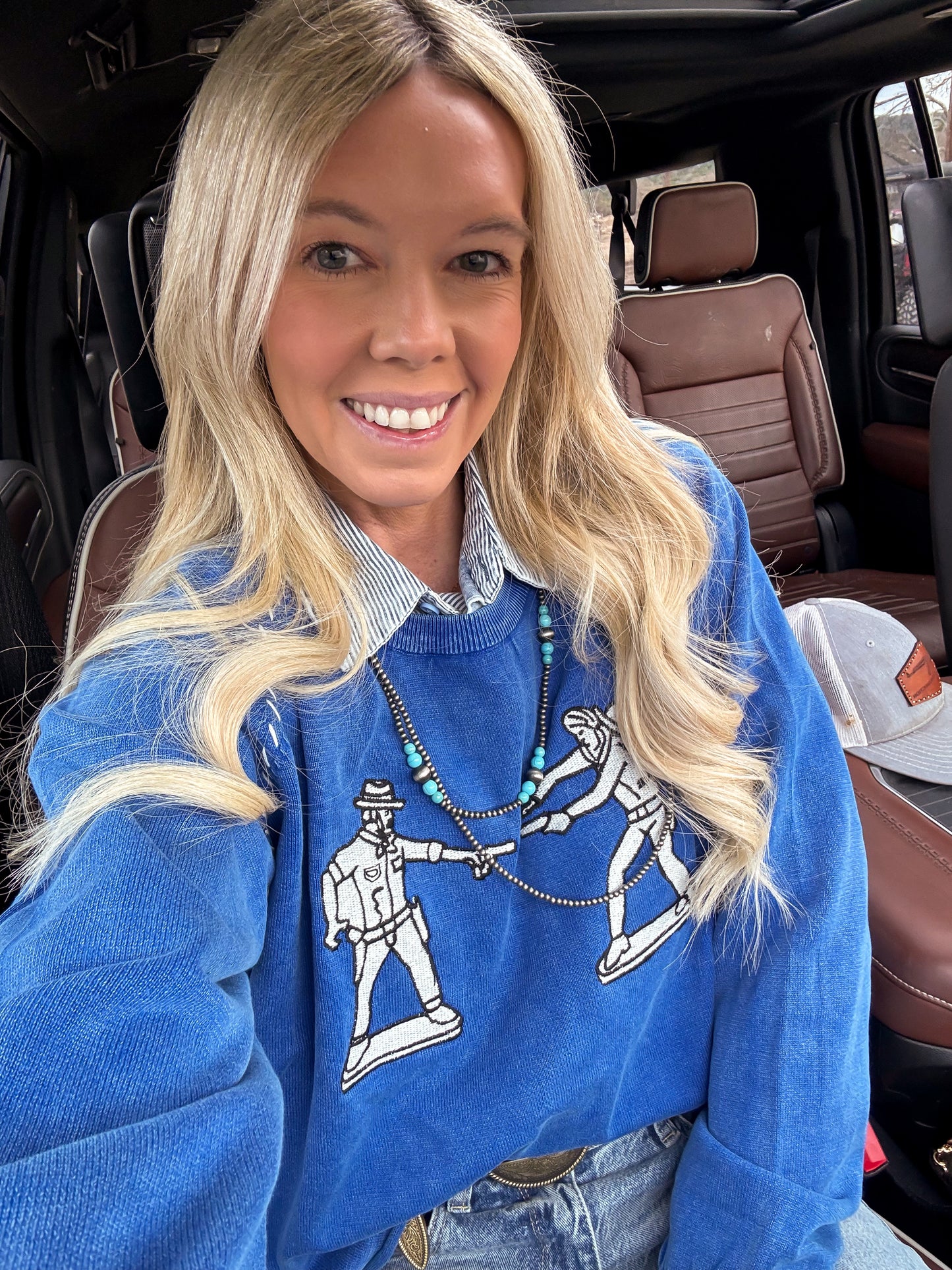 The Tilden Cowboy Cropped Sweater (Blue) - The Vintage Emmie