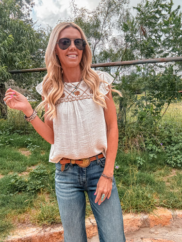 The Flowella Floral Embroidered Top (Ivory)