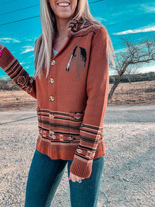 The Painted Horse Cardigan (Rust)