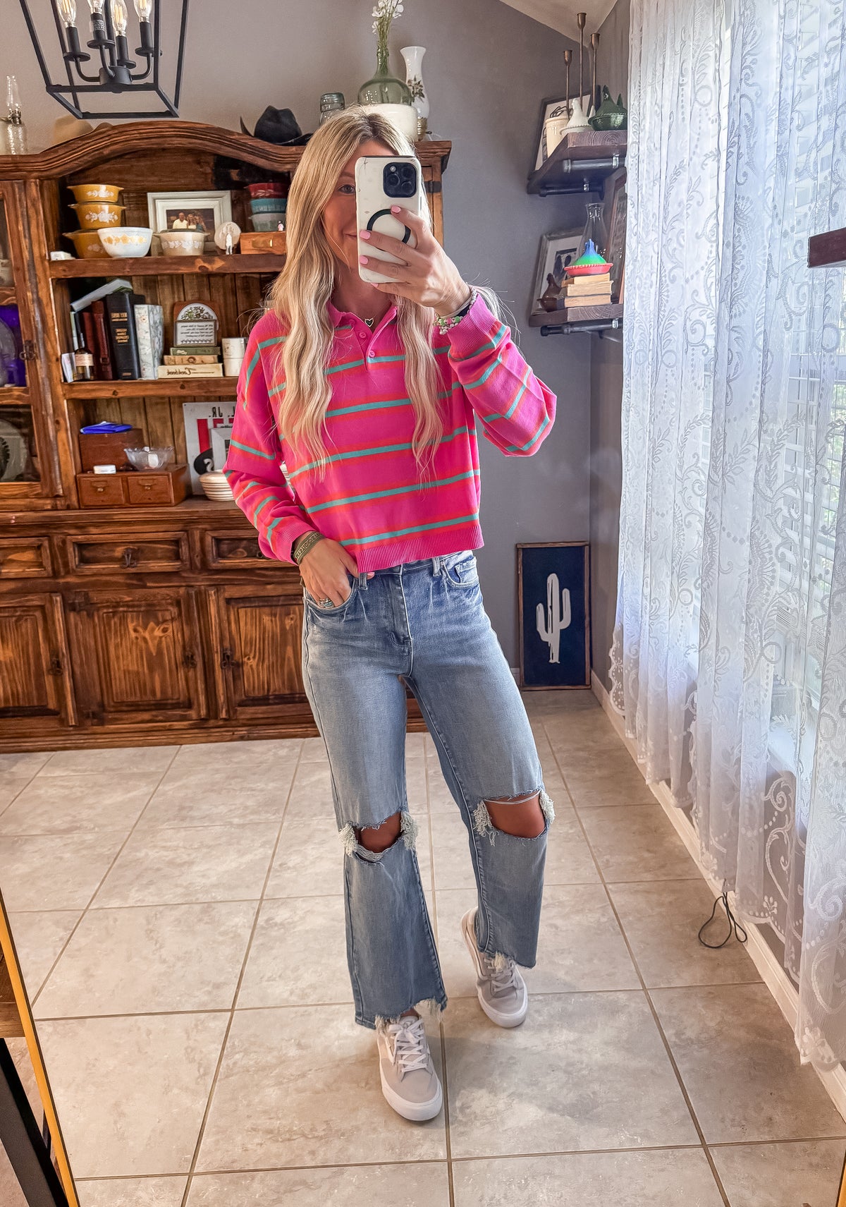 The Saluria Cropped Stripe Top (Pink & Turquoise)